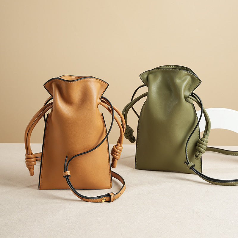 Graceful Women's Pleated Lucky Drawstring Mobile Crossbody Bags