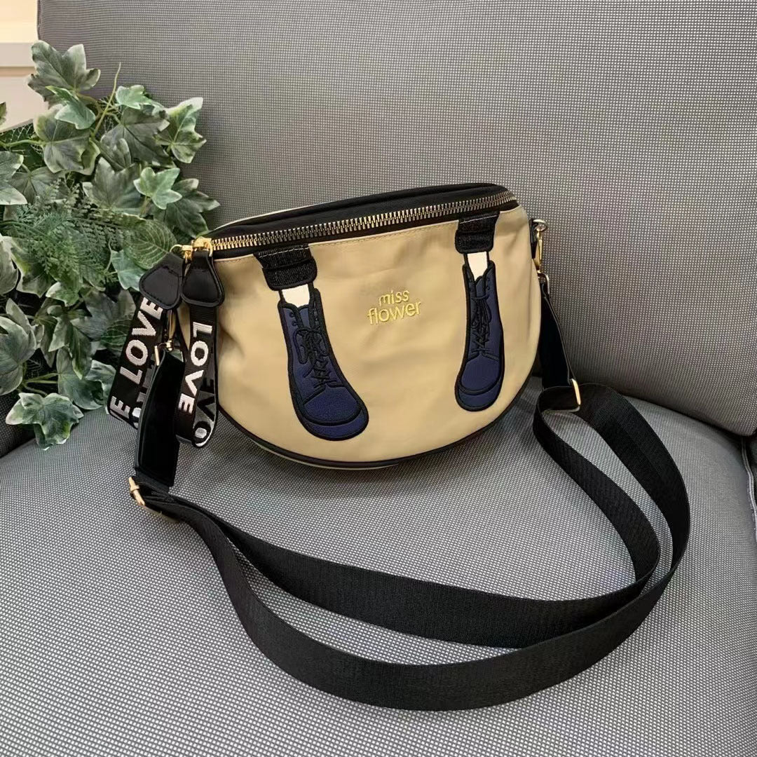 Women's Korean Nylon Fabric Semicircle Niche Personality Crossbody Bags