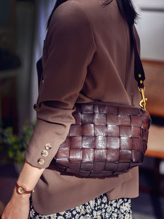 Women's Strap Woven Niche Design Soft Cowhide Shoulder Bags