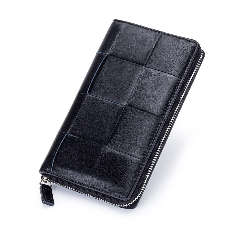 Sheepskin Large Woven Long Fashion Genuine Leather Zipper Ladies Wallets