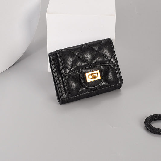 Women's Rhombus Short Sheepskin Fashion Cover Ladies Wallets