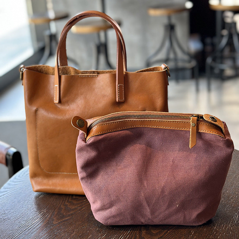Women's Retro Cowhide Simple Elegant Commuter Genuine Handbags