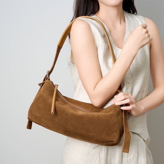 Strap Genuine Leather Cowhide Frosted Suede Shoulder Bags