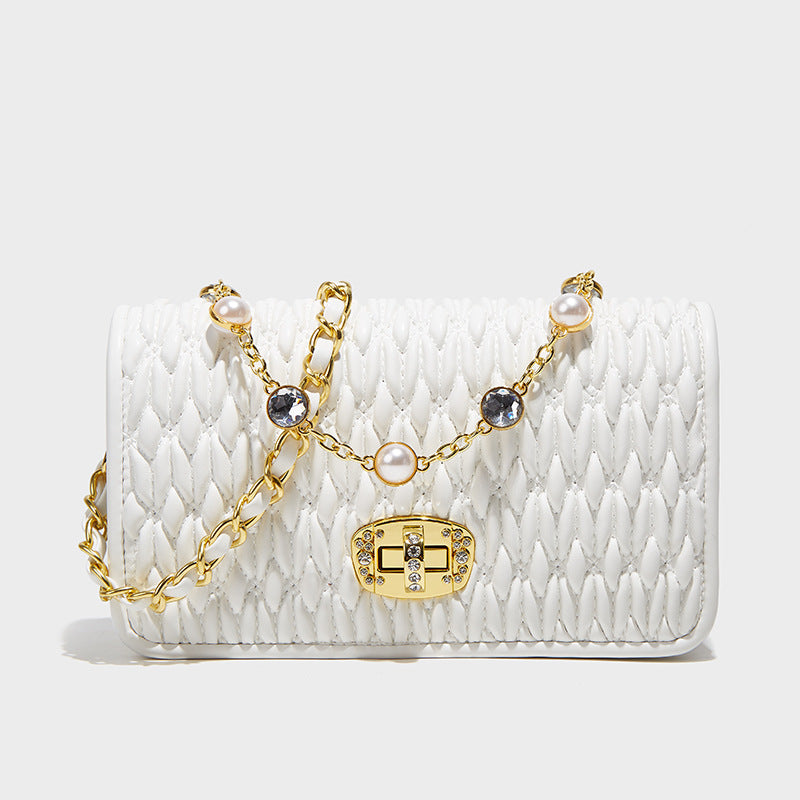 Women's Pleated Simple Easy To Match Pearl Crossbody Bags