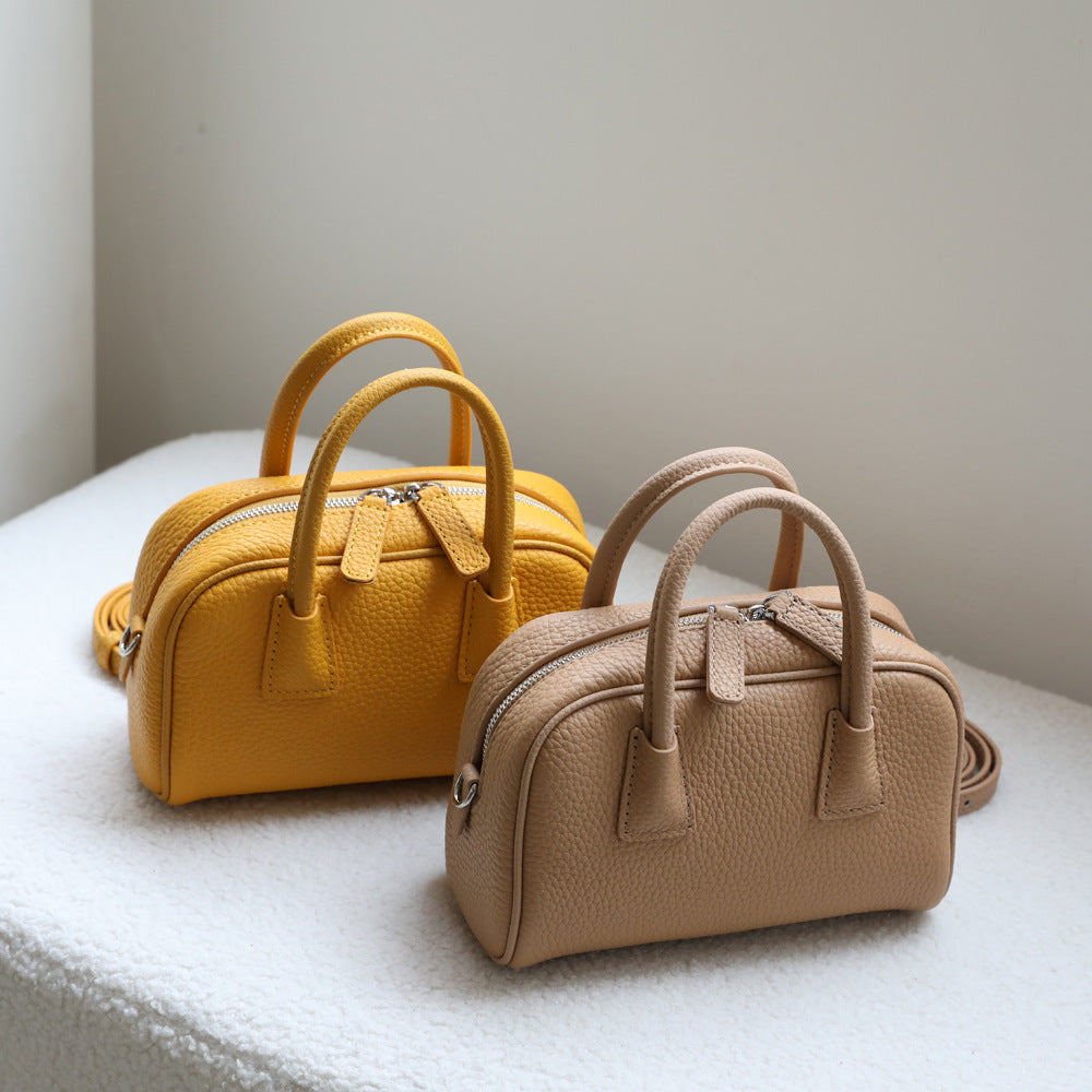 Women's Korean Style First Layer Cowhide Bowling Handbags