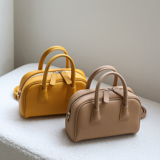 Women's Korean Style First Layer Cowhide Bowling Handbags