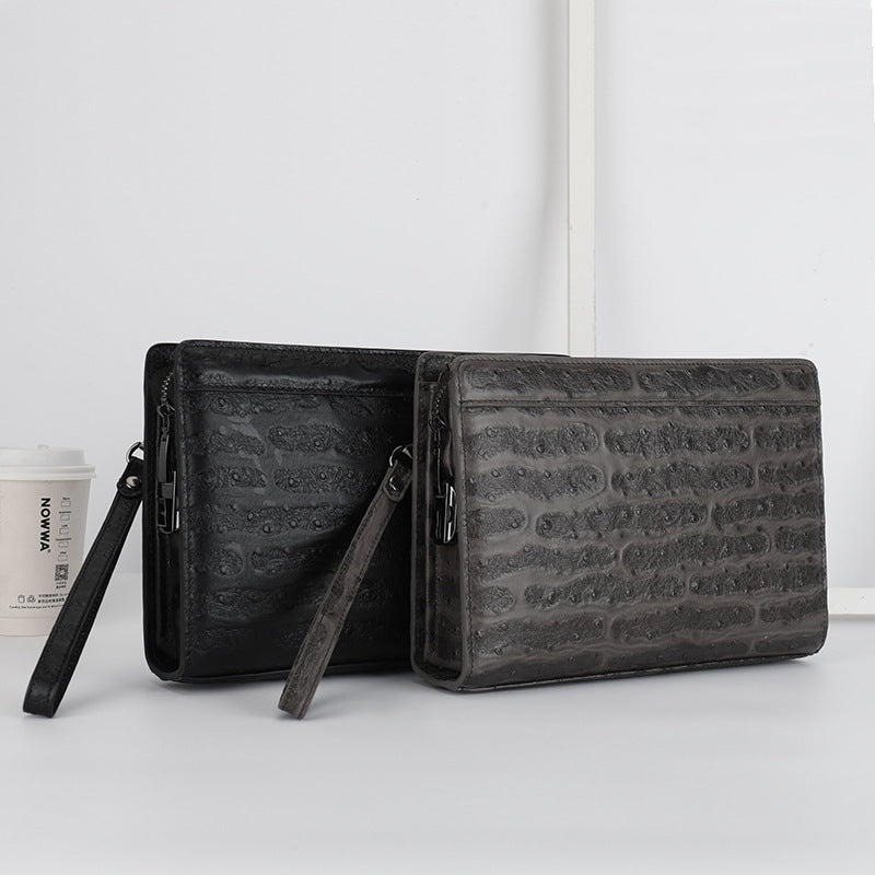 Men's Clutch Leather First Layer Cowhide Cross Pattern Men's Handbags