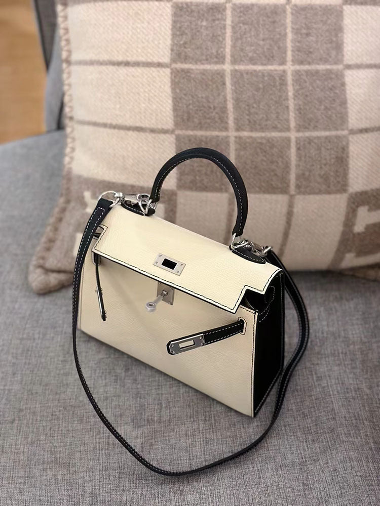 Women's High-grade Contrast Color Cowhide Kelly Fashion Shoulder Bags