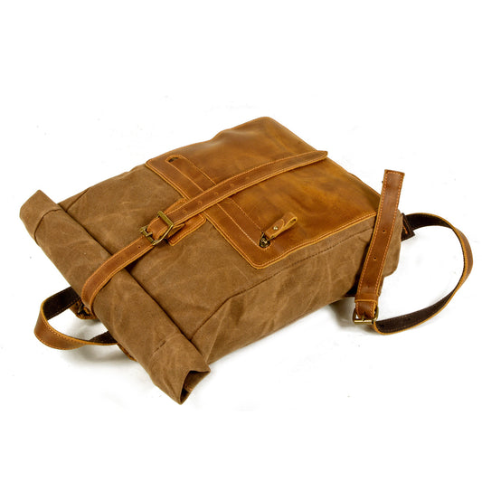 Men's Resume Work With Leather Waterproof Oil Wax Canvas Backpacks