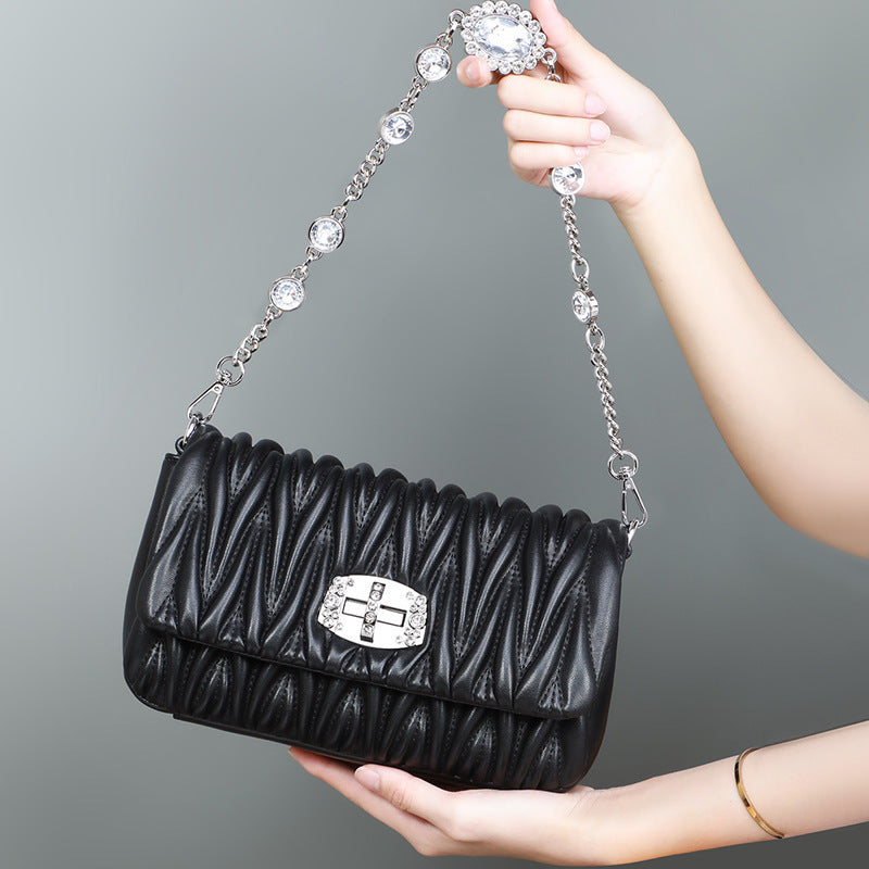 Women's Trendy Genuine Leather Summer Chain Underarm Arm Bags
