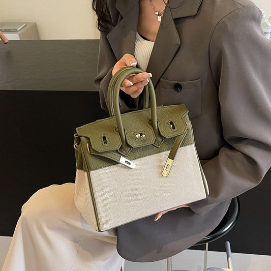Portable Kelly Contrast Color Fabric Large Handbags