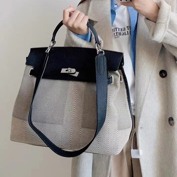Women's High-grade Wide Strap Stitching Canvas Summer Bags