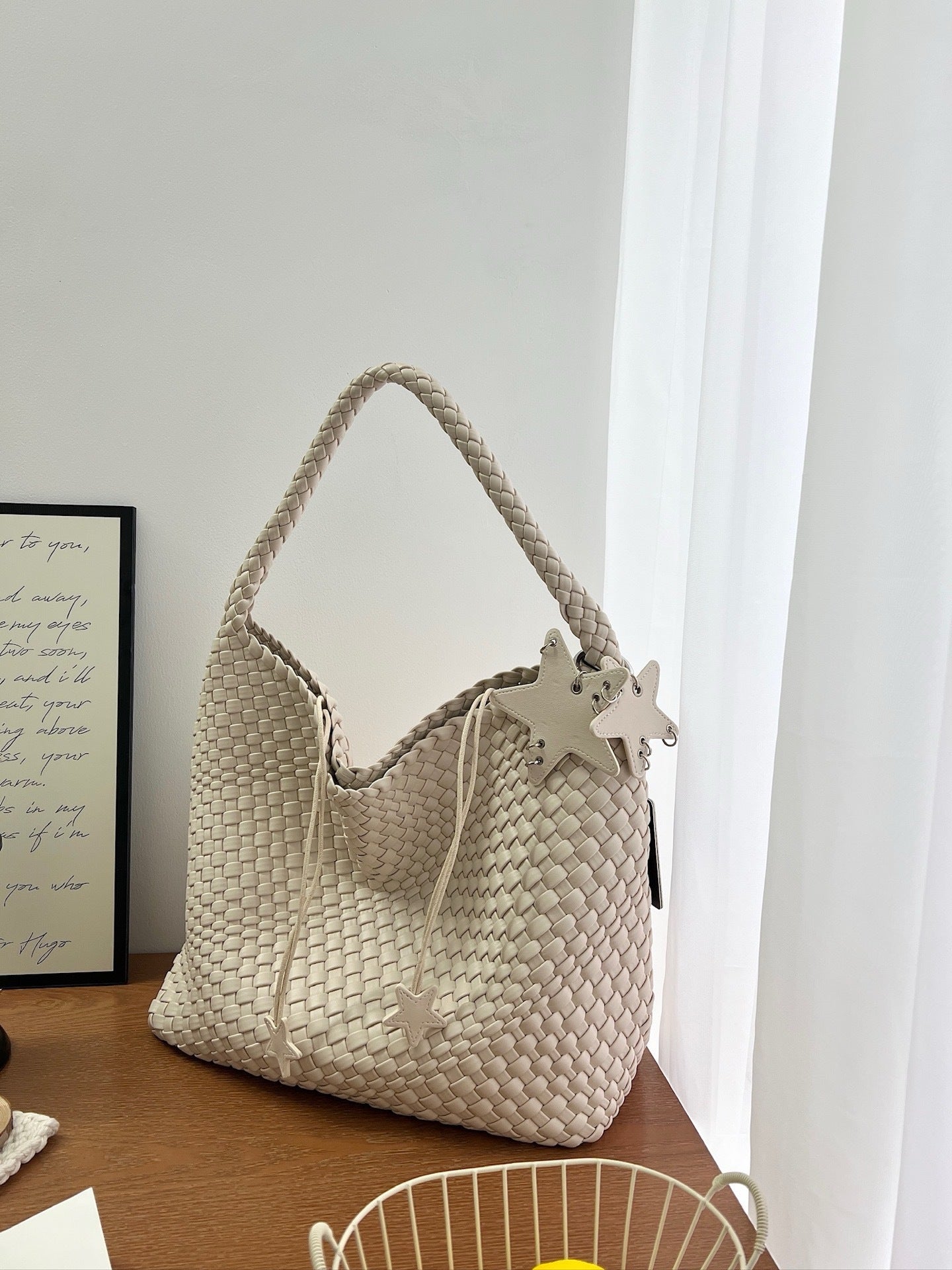 Woven Female Commuter Portable Underarm Genuine Tote Bags