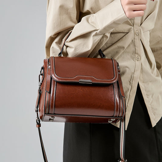 Women's Oil Wax Cowhide Versatile Retro High-grade Crossbody Bags
