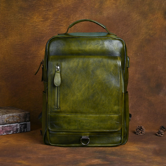 Style Top Layer Cowhide Large Capacity Backpacks
