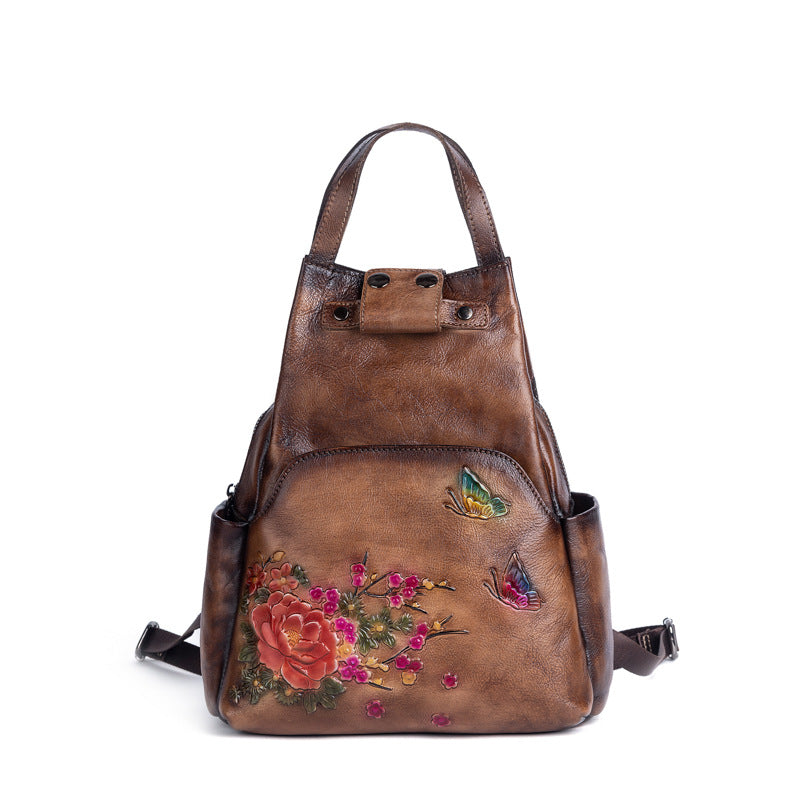 Women's Rub Colored First Layer Cowhide Chinese Backpacks