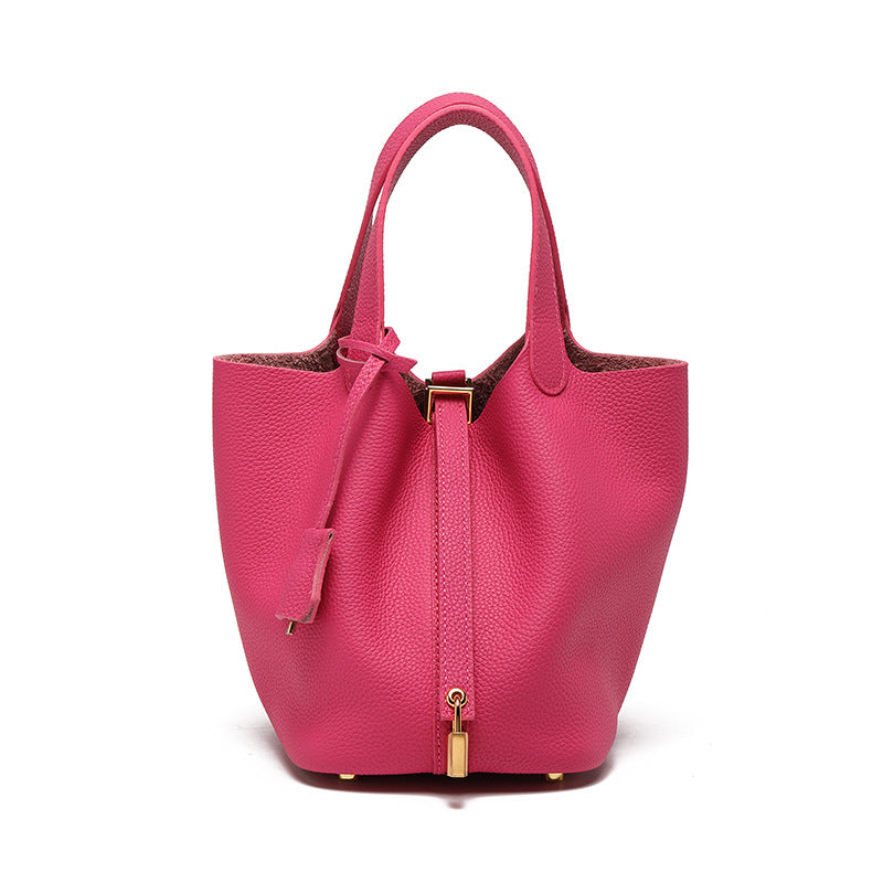 Women's Quality First Layer Cowhide Niche Basket Leather Large Bags