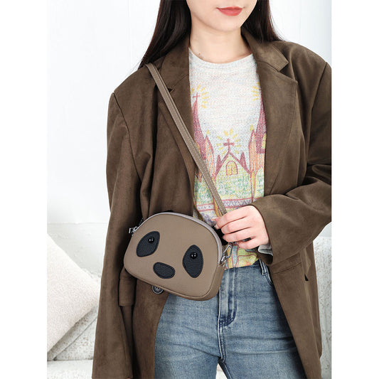 Women's Layer Cowhide Cartoon Cute Panda Fashion Crossbody Bags