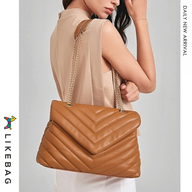 Women's Chain Embroidered Lady Joker V-shaped Diamond Shoulder Bags
