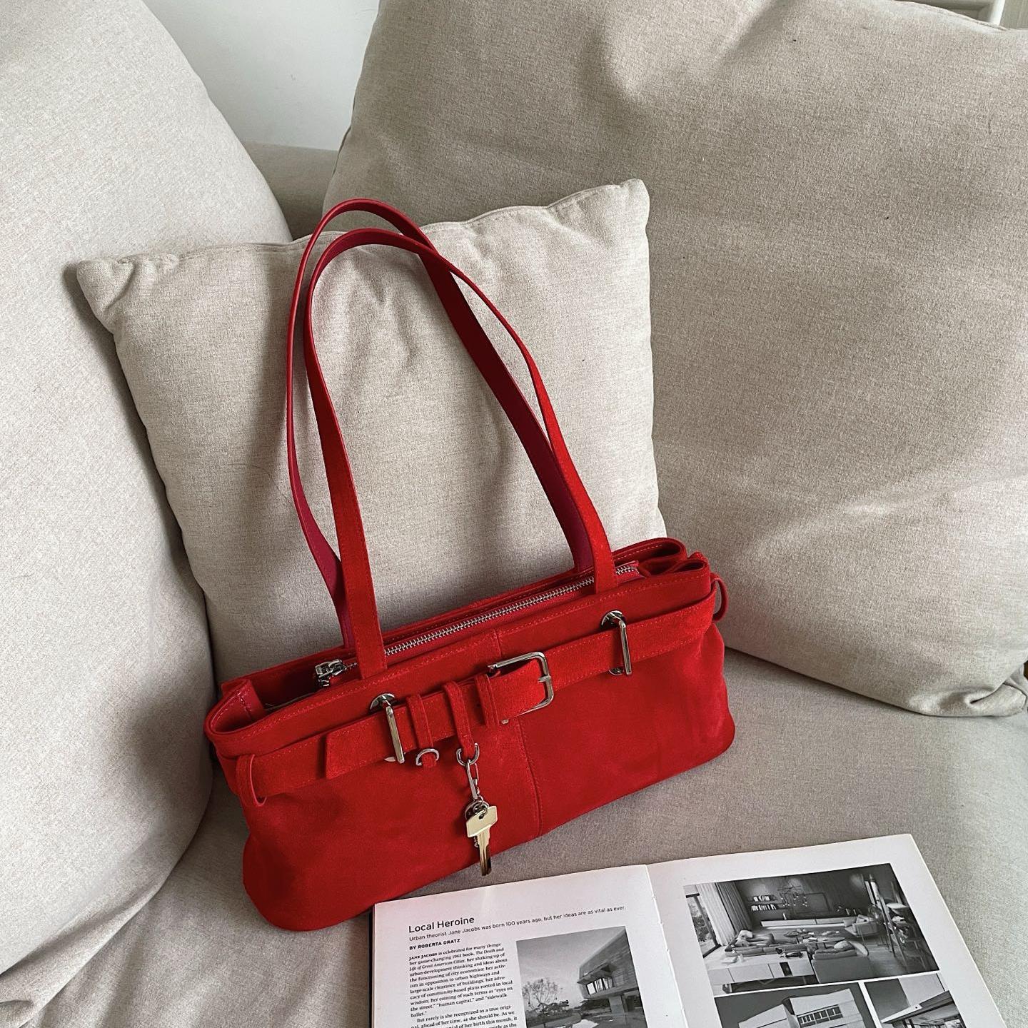 Women's Frosted Cowhide Leather Retro Decorative Underarm Design Bags