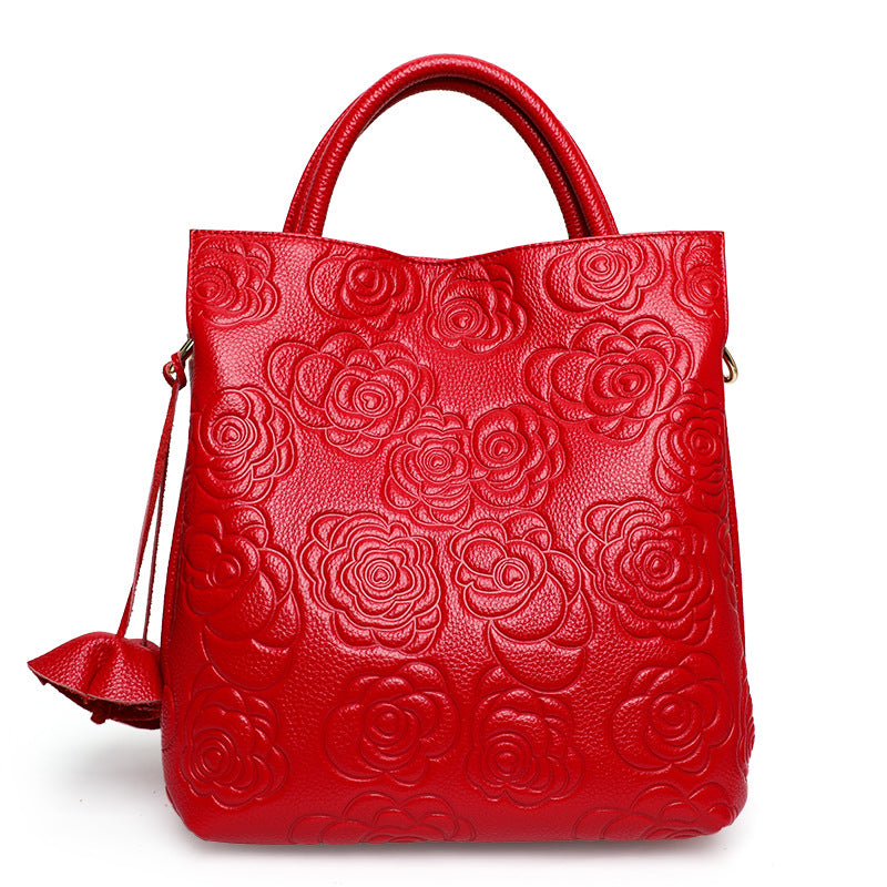 Women's Large Capacity Fashion Embossing Genuine Leather Handbags