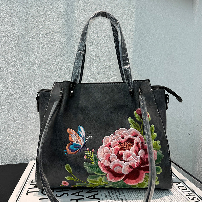 Women's Peony Vintage Embroidered Chinese Style Large Bags