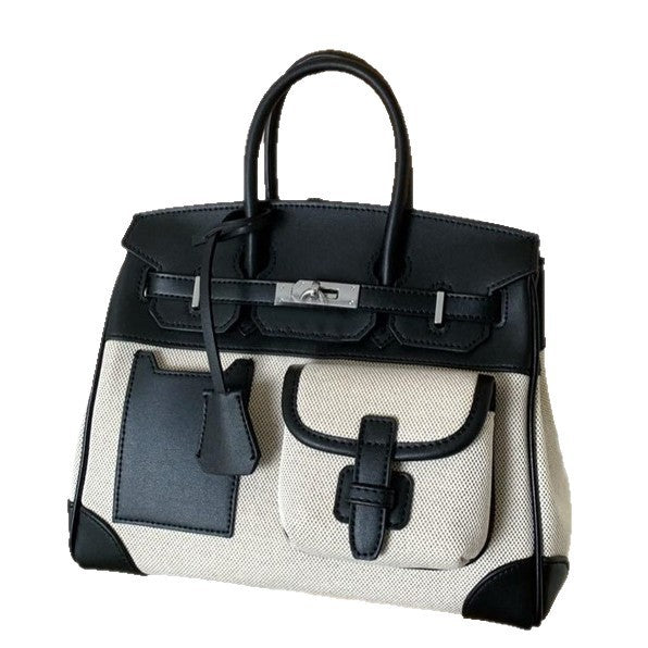 Women's Contrast Color Canvas Leather Stitching High-grade Handbags
