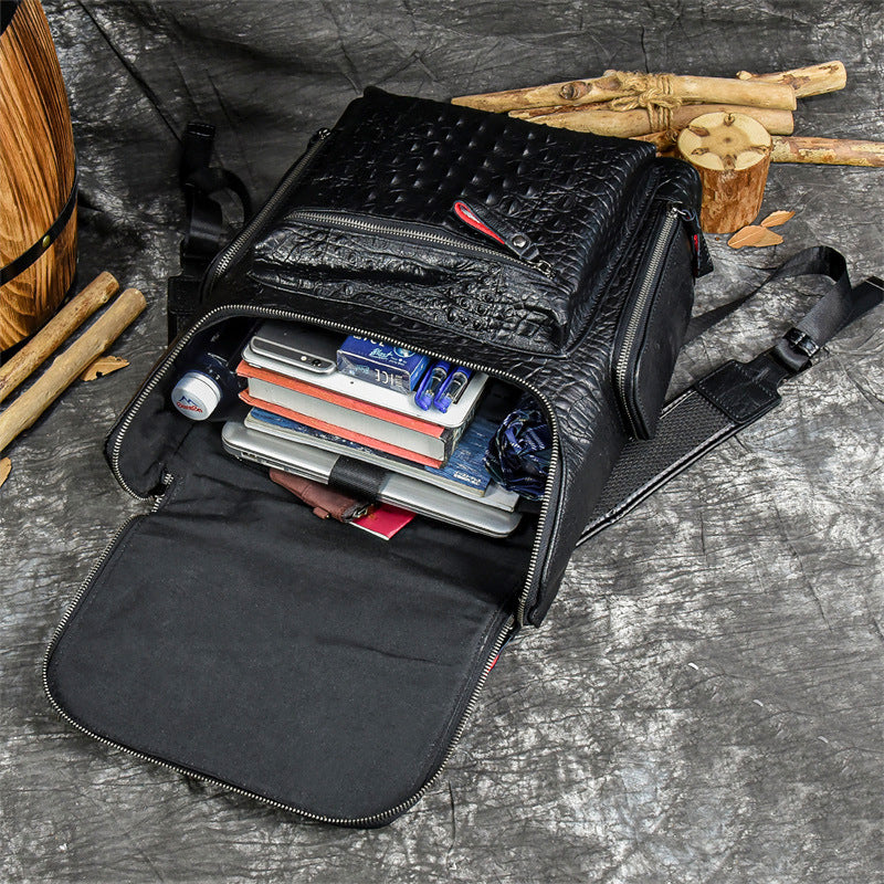 Men's Fashion Genuine Leather Crocodile Pattern Creative Backpacks