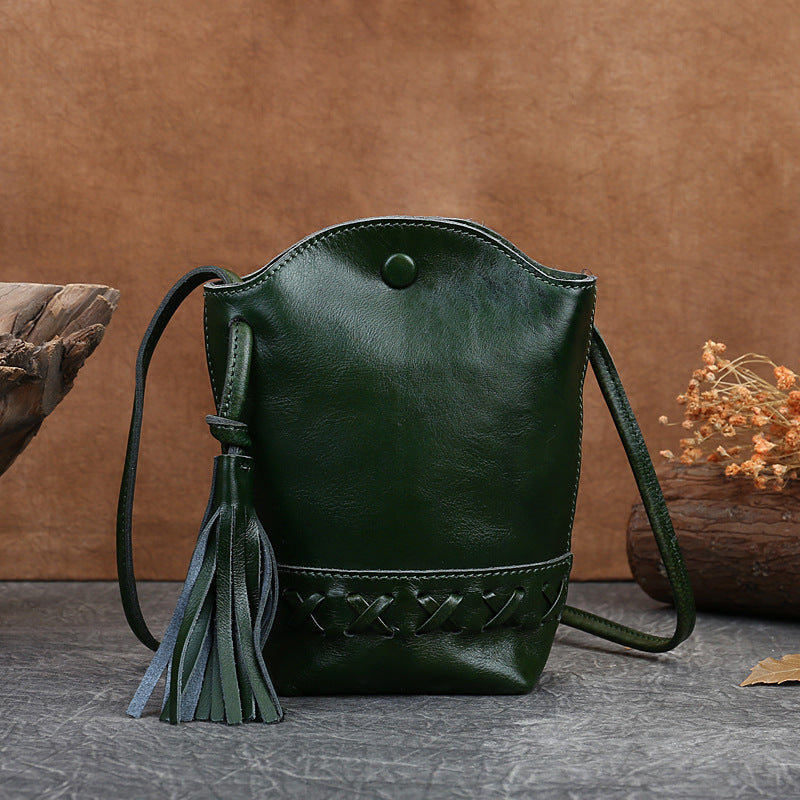 Women's Leather Tassel Retro Mobile First Layer Crossbody Bags