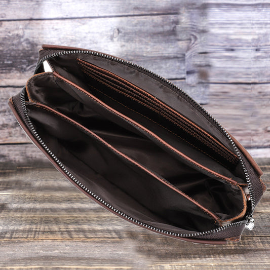 Men's Black Angel Leather Clutch Crazy Horse Men's Handbags