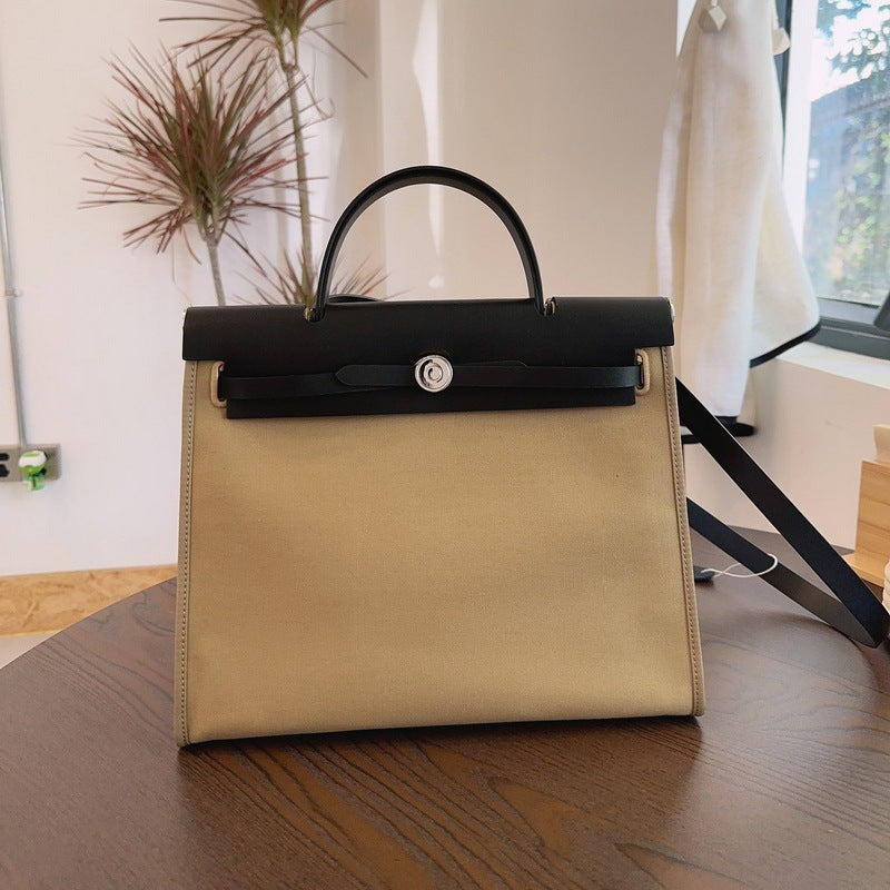 Graceful Classy Attractive Leather With Canvas Handbags