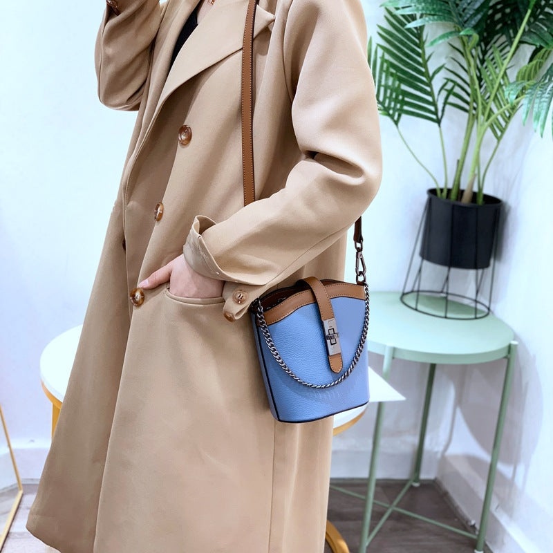 Women's Genuine Leather Trendy Contrast Color Chain Crossbody Bags