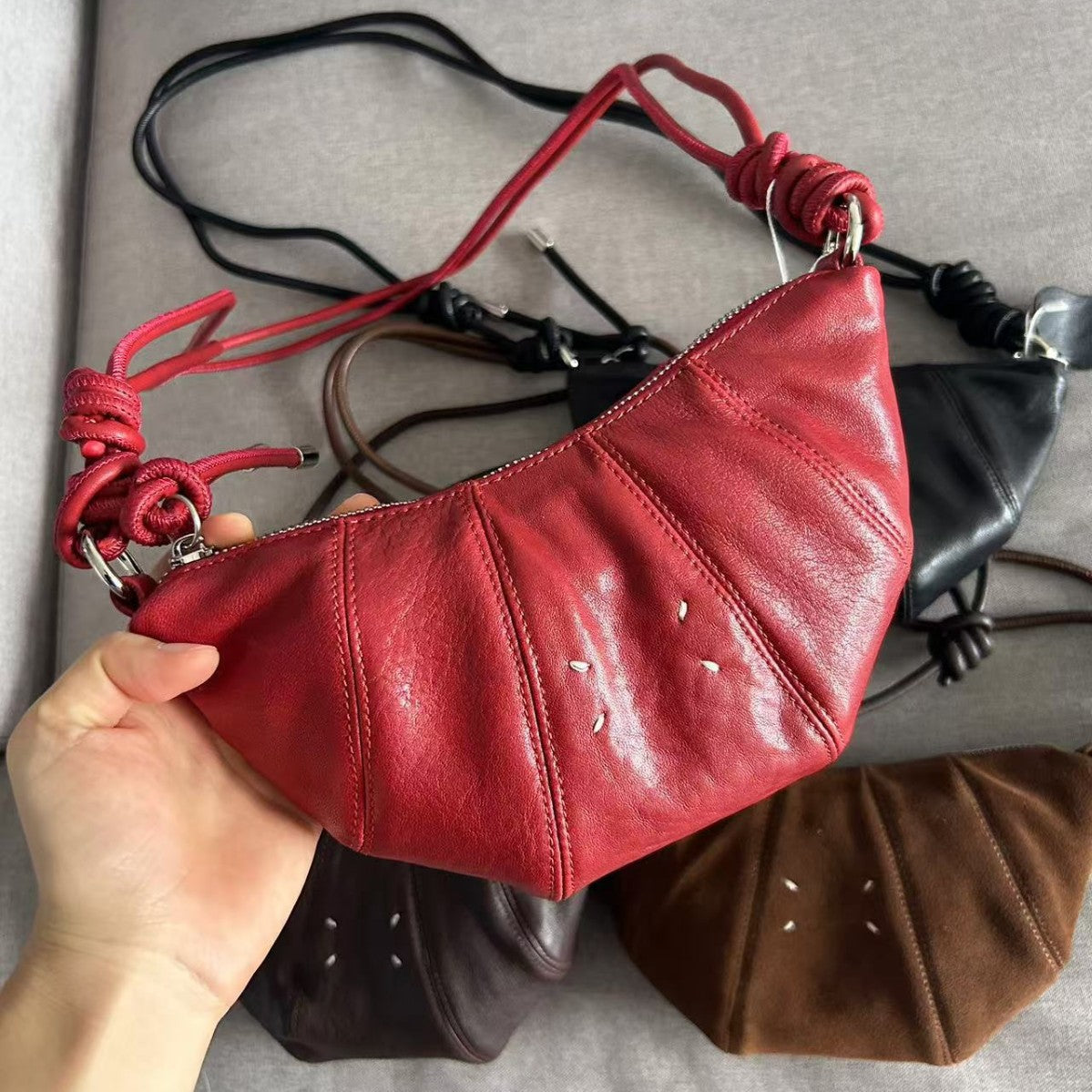 Design Stitching Knotted Croissant Sheepskin Dumpling Crossbody Bags