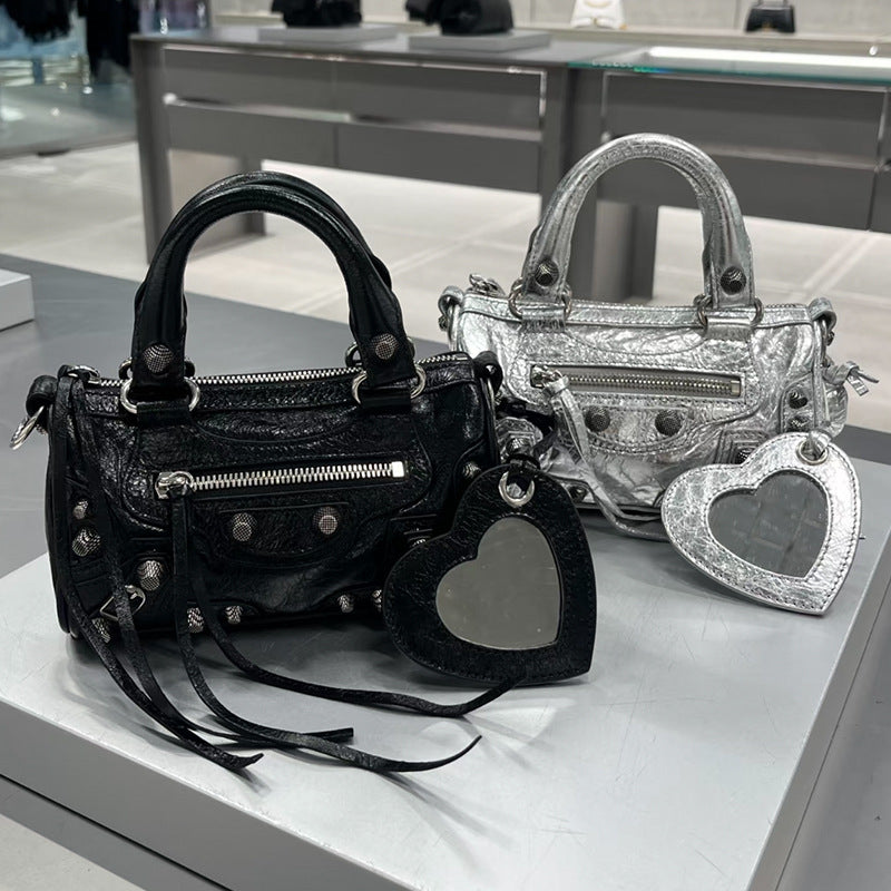 Women's Female Rivet Tassel Three-in-one Pleated Leather Handbags