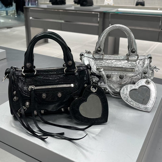 Women's Female Rivet Tassel Three-in-one Pleated Leather Handbags