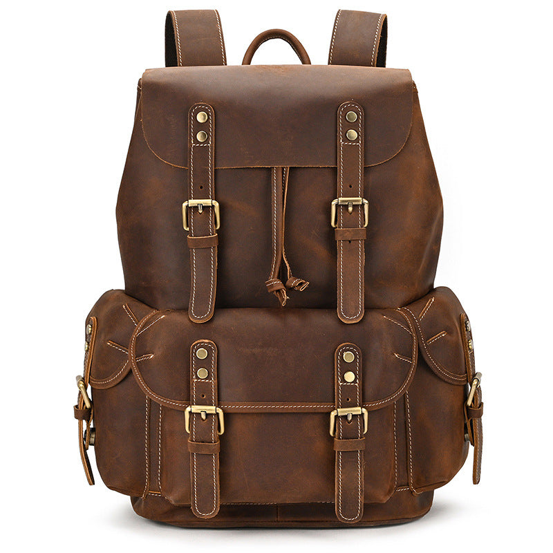 Men's Large Capacity Crazy Horse Leather First Layer Backpacks
