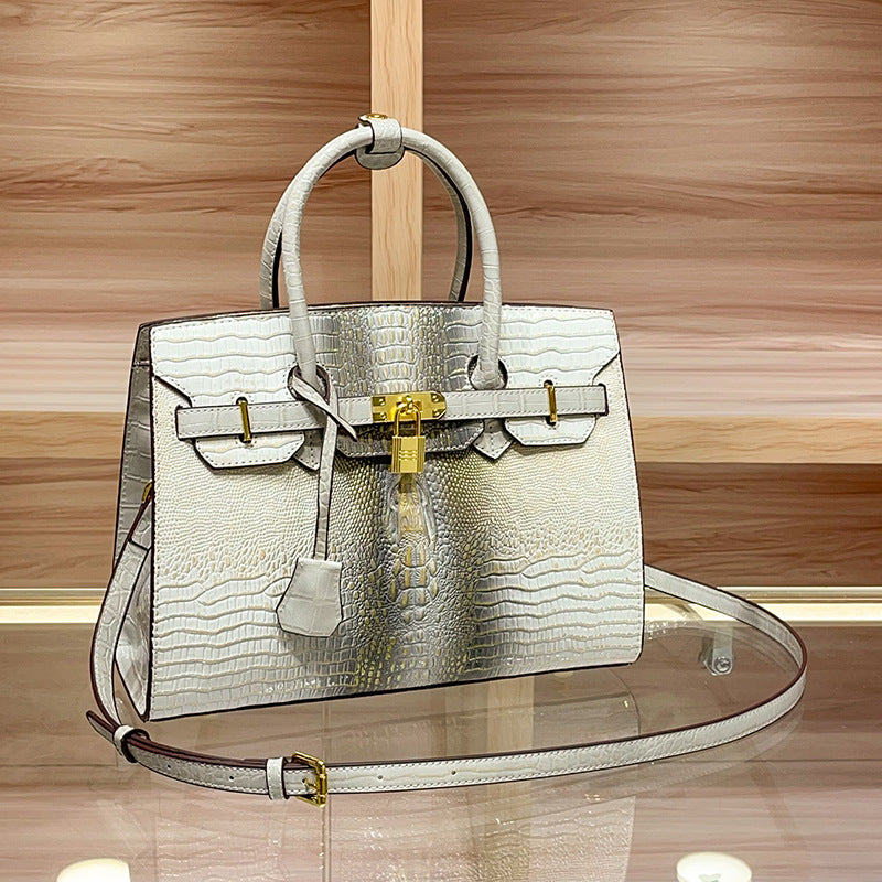 Women's High-grade Crocodile Pattern Genuine Leather Platinum Crossbody Bags