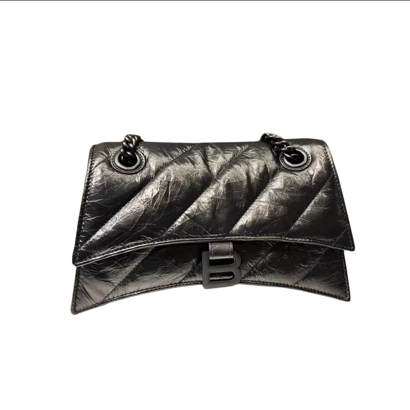 Women's Twill Hourglass Leather Folds Rhombus Chain Crossbody Bags