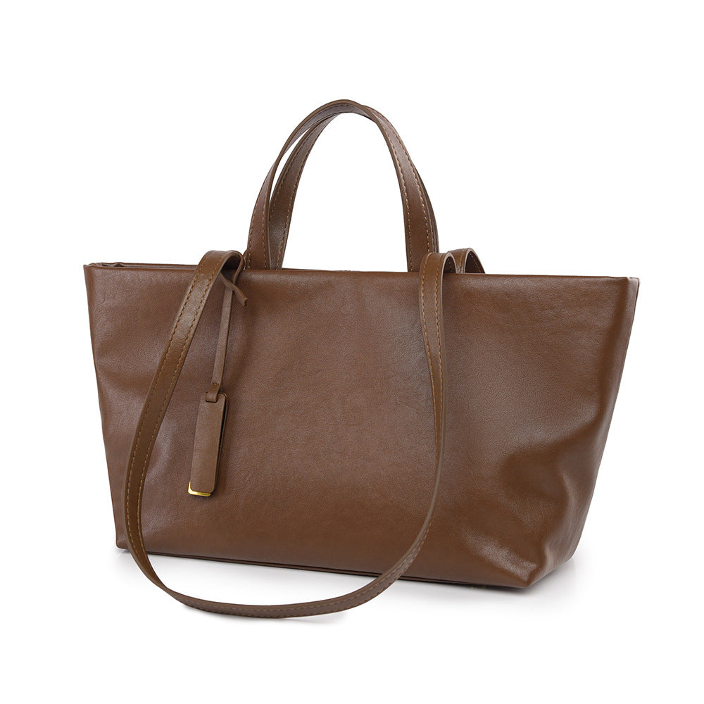Women's Tanned Soft Leather Niche Large Capacity Trendy Shoulder Bags