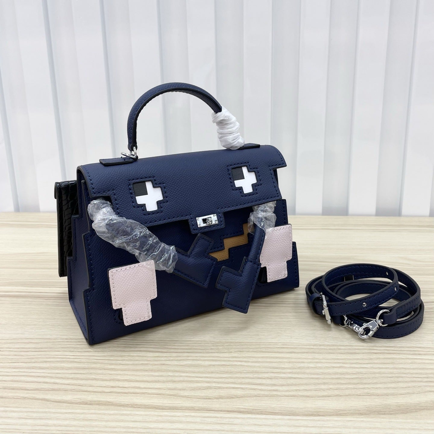 Mosaic Doll Mini Kelly Leather Personality Little Monster Contrast Handbags