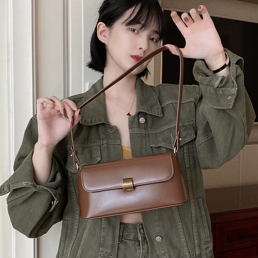 Women's Leather Fashionable Retro Underarm Baguette Shoulder Bags