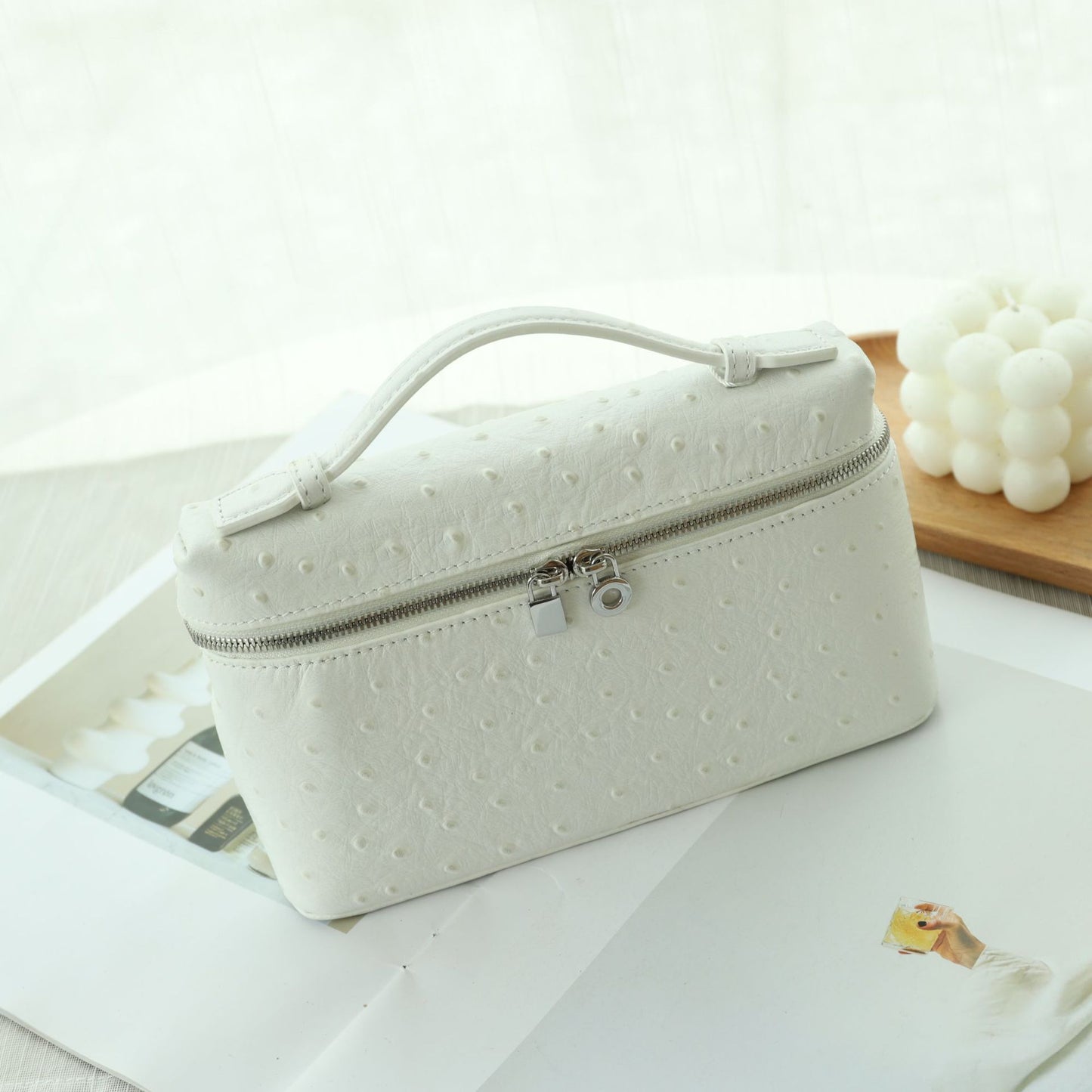 Women's First Layer Cowhide Ostrich Grain Lunch Box High-grade Crossbody Bags