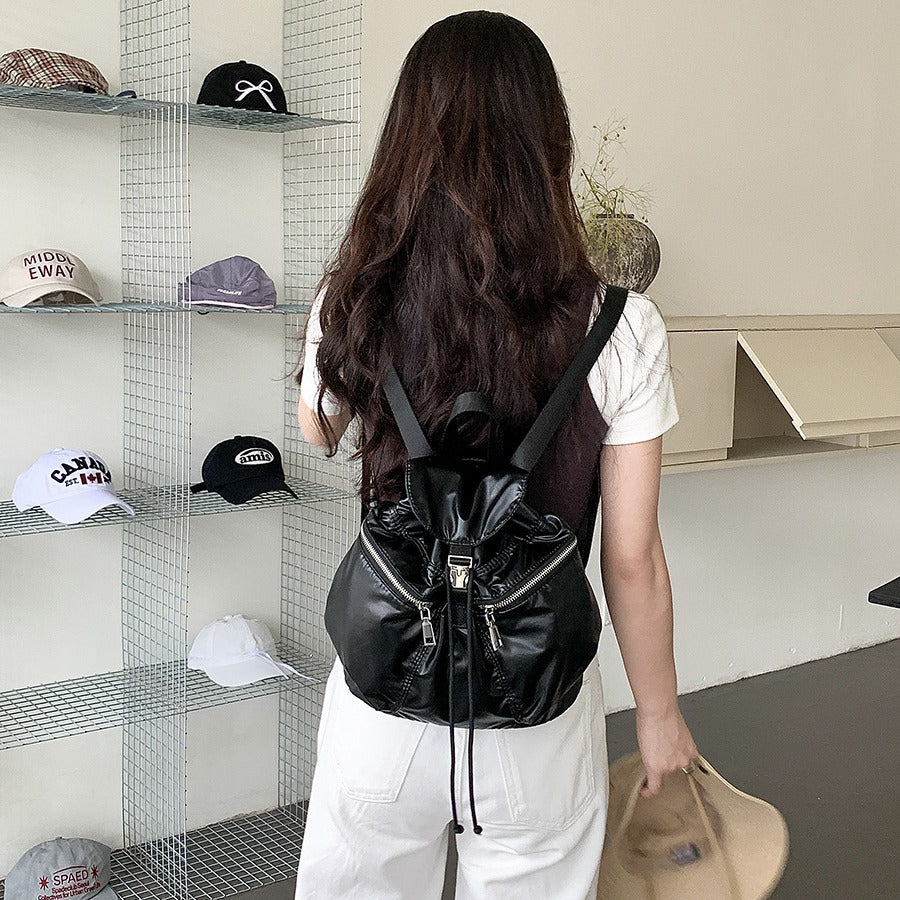 Korean Style Flip Drawstring Simple Female Backpacks