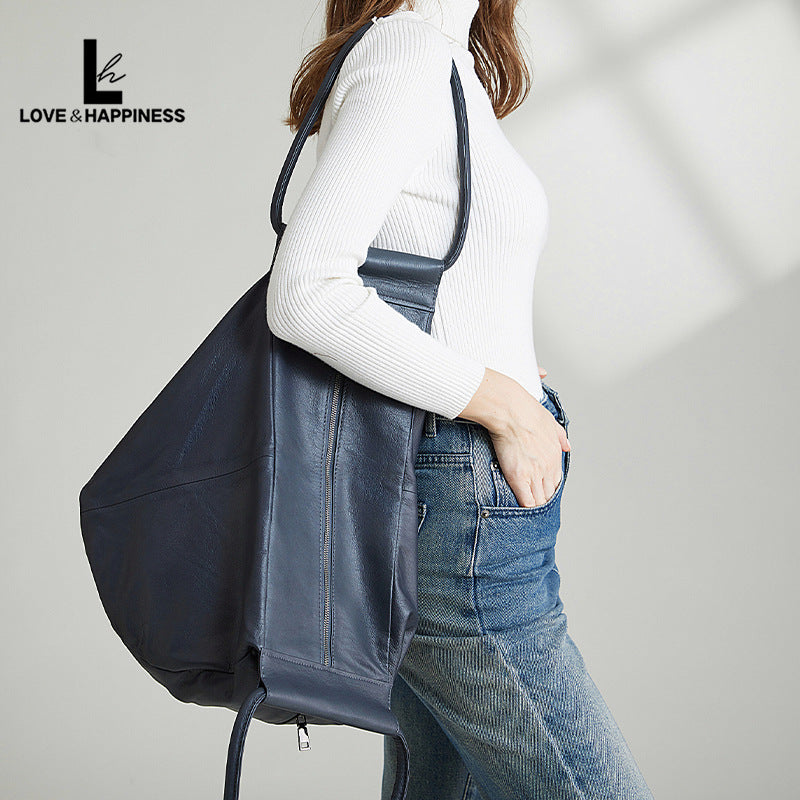 Women's Lazy Genuine Early Autumn Style Large Shoulder Bags