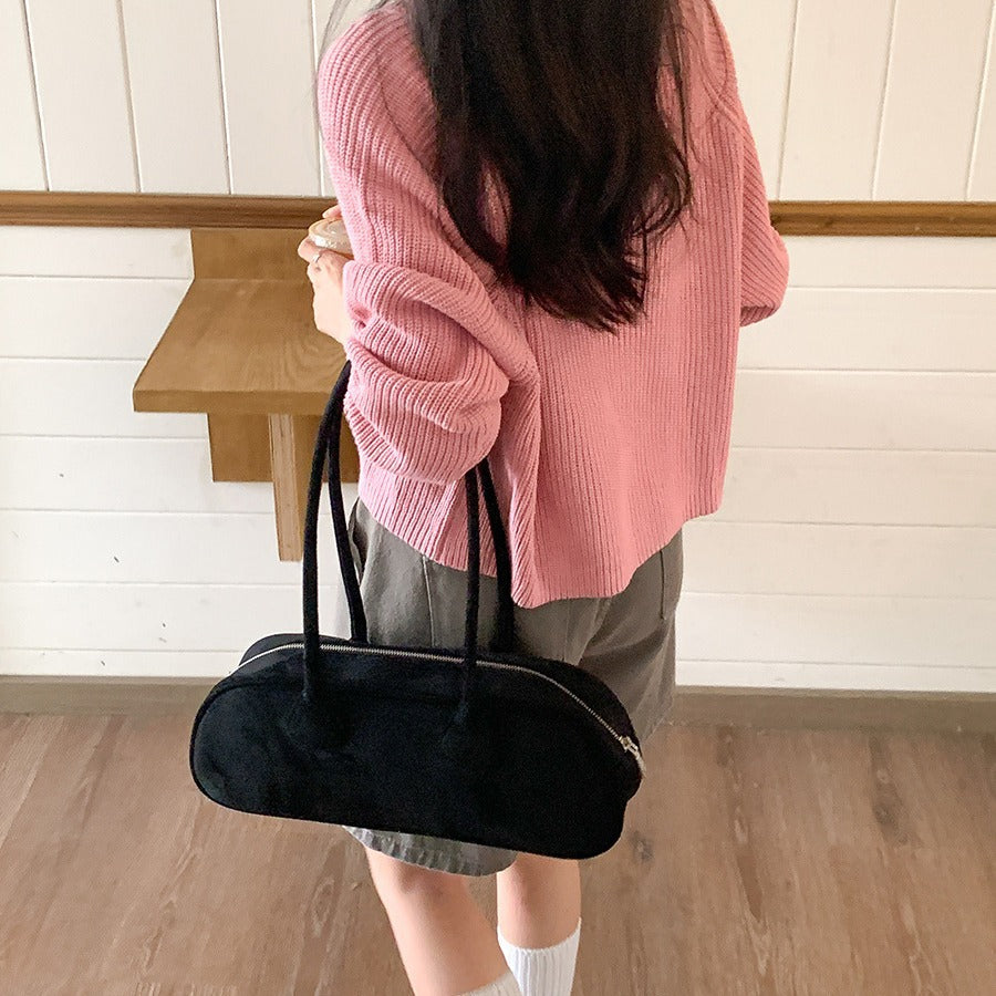 Women's Suede Baguette Fashion Arc Underarm Plush Shoulder Bags
