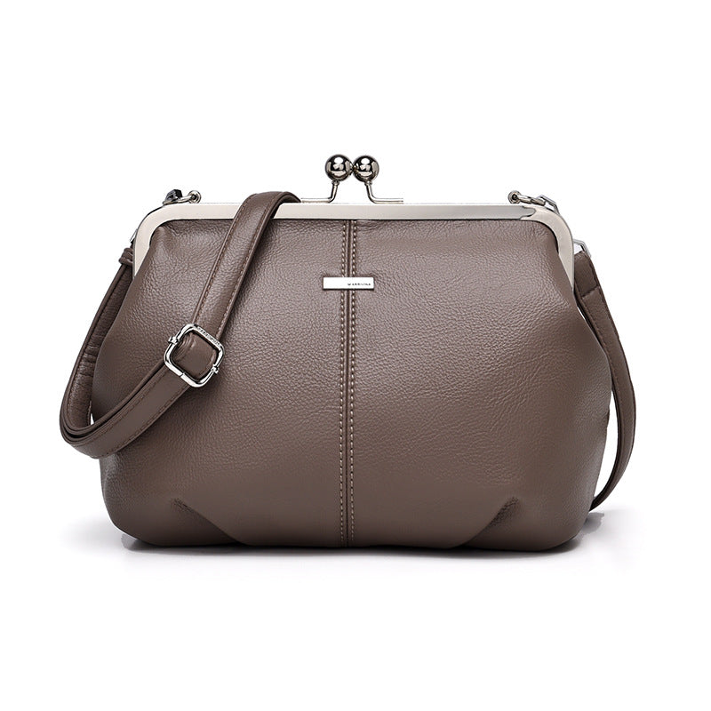 Women's Retro Clip Solid Color Large Capacity Crossbody Bags