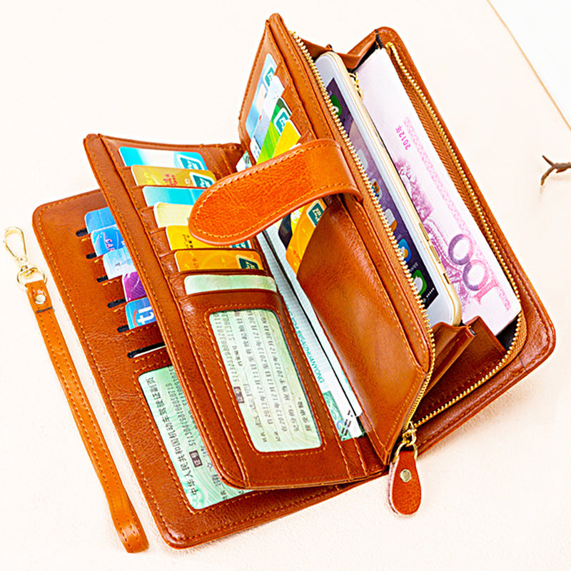 Women's Long Genuine Leather Cowhide Large Capacity Multiple Slots Ladies Wallets