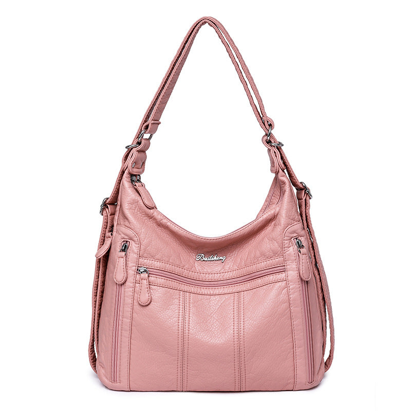 Women's One Mom Washed Leather Soft Shoulder Bags