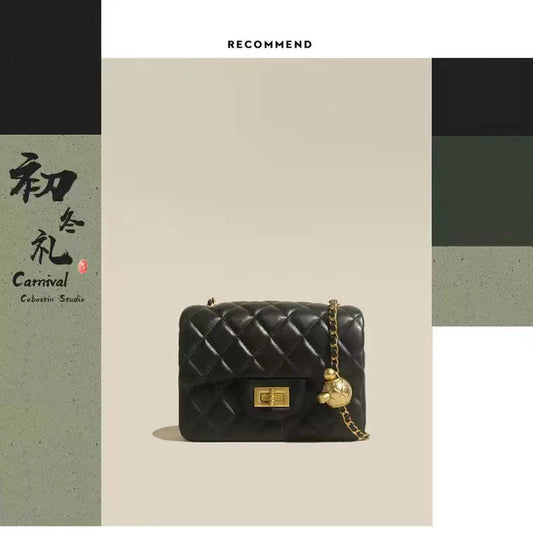 Women's Fat Rhombus Chain Fashion Genuine Leather Sheepskin Crossbody Bags