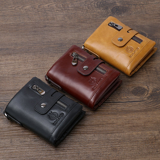 Men's Layer Cowhide Swiping Leather Multiple Slots Men's Wallets